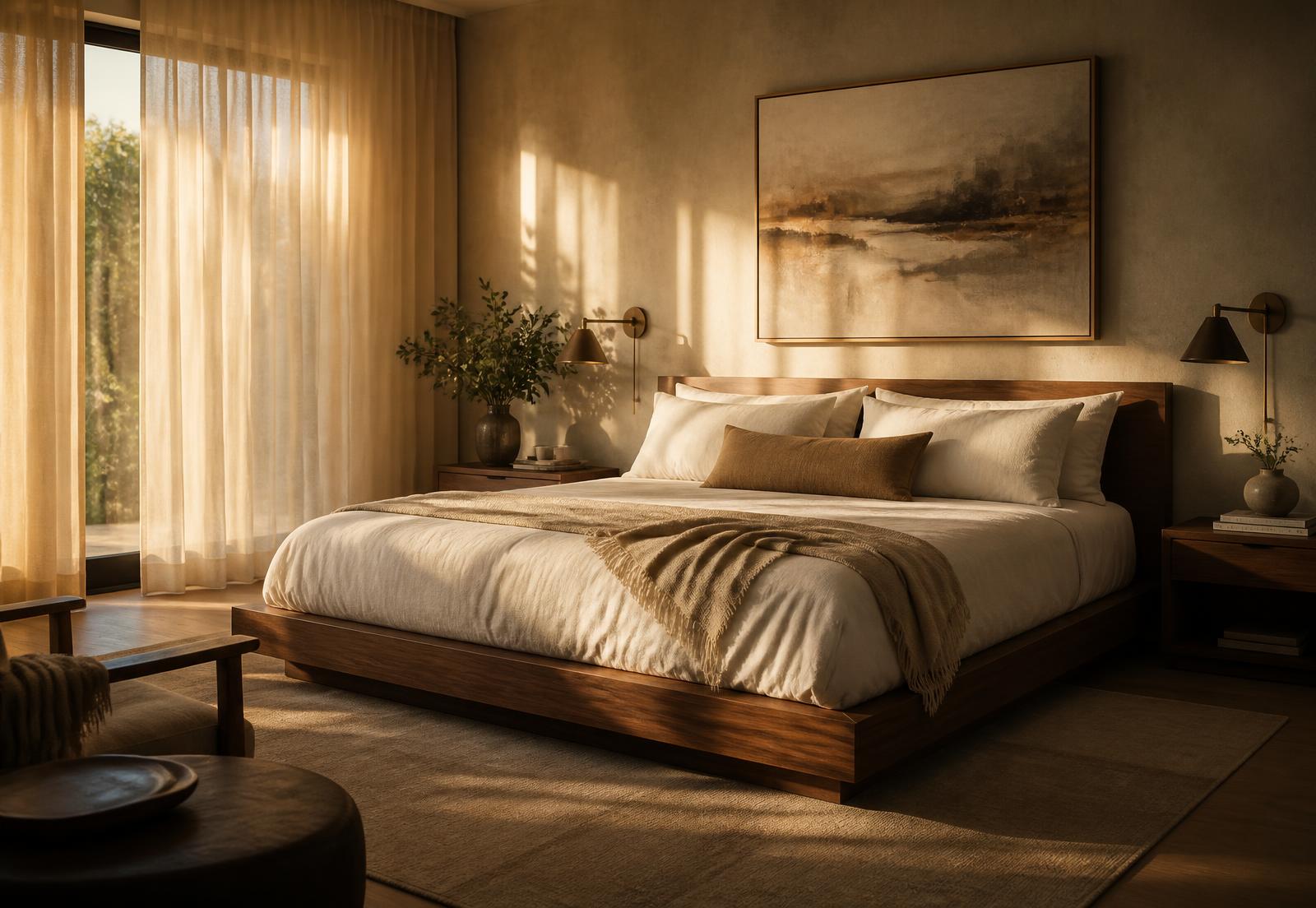 Calm bedroom with a neatly made bed